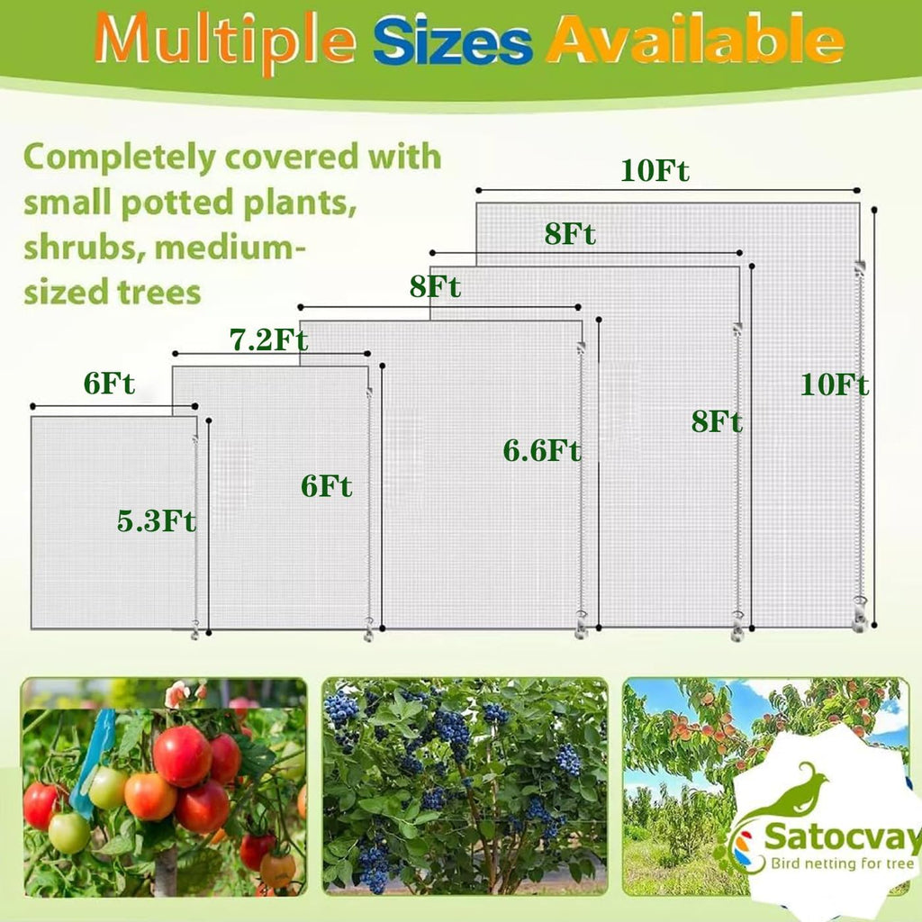 Large Fruit Tree Netting - 2 Pack 10x10FT-with Drawstring & Zipper, Easy Install Plant Protection Cover, Reusable