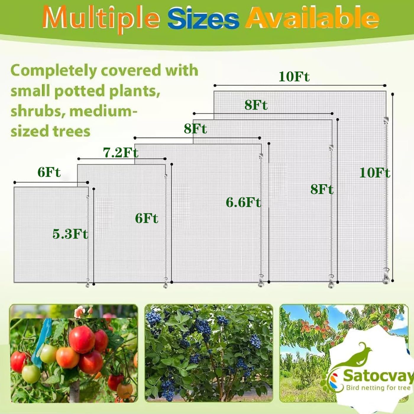 Large Fruit Tree Netting - 2 Pack 10x10FT-with Drawstring & Zipper, Easy Install Plant Protection Cover, Reusable