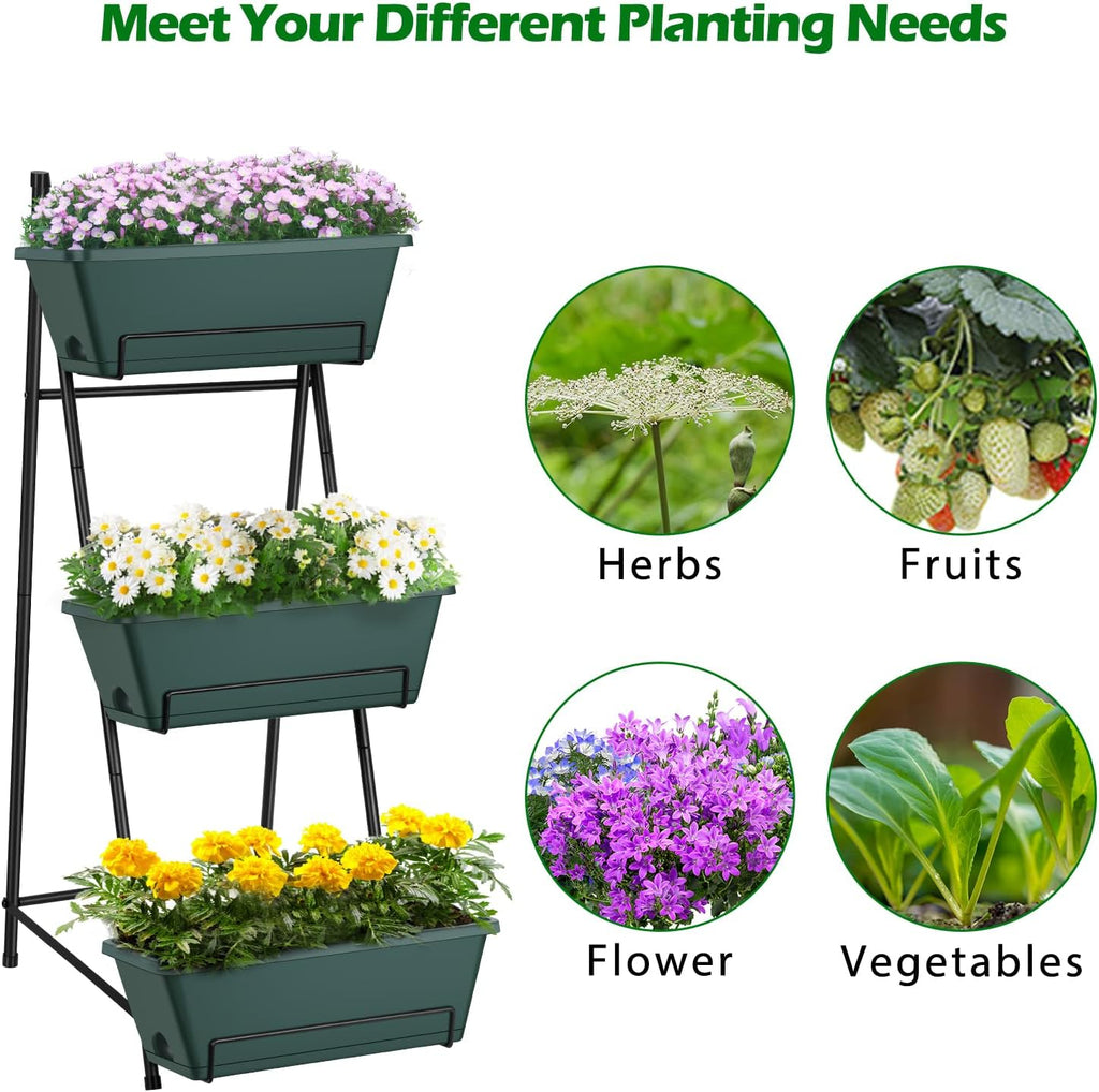Raised Garden Bed 3 Tier Vertical Garden Planter Standing Garden Bed Planter Box Outdoor Herb Planter with Drainage