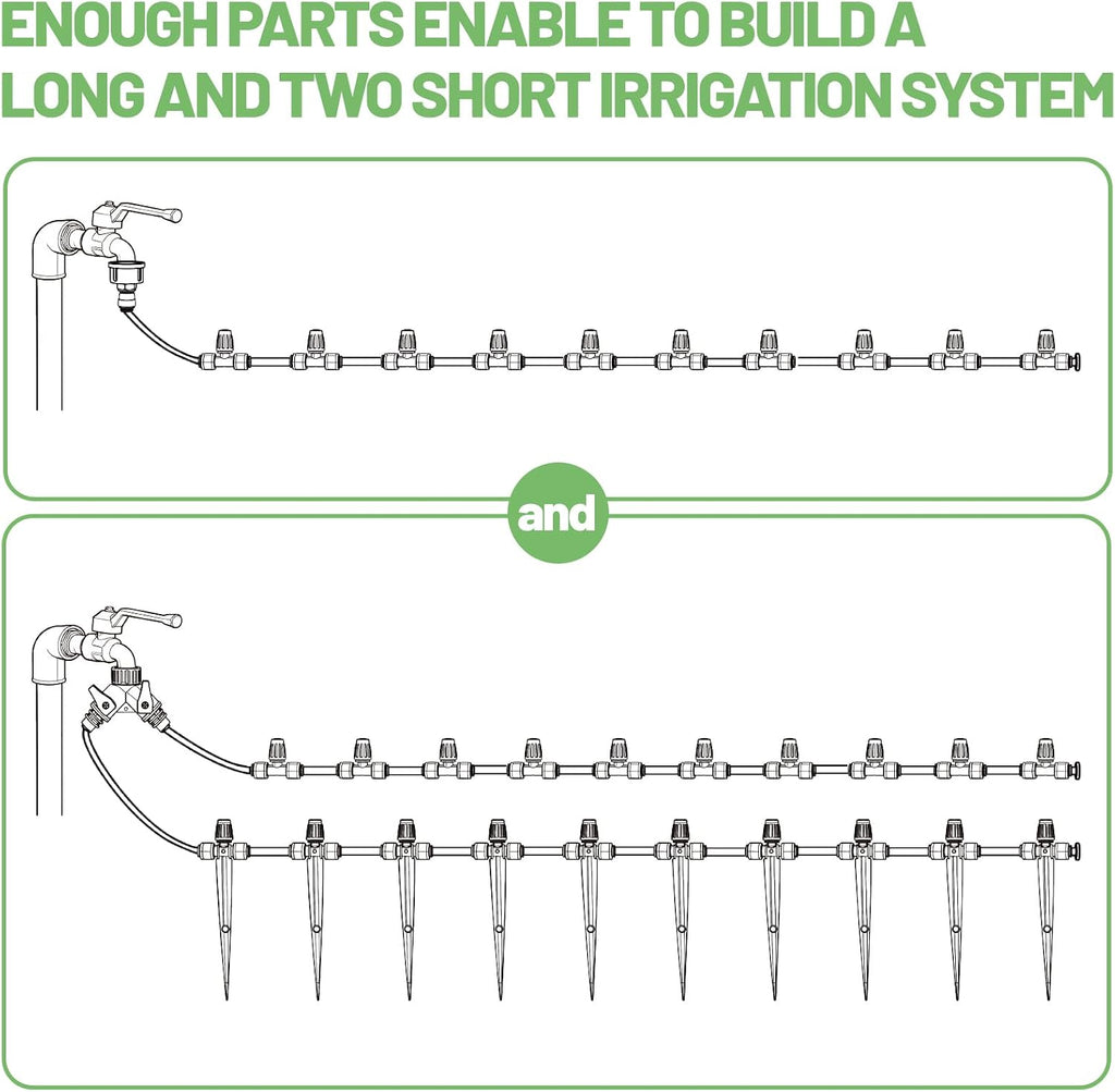 Riboud 165FT Drip Irrigation Kit, Quick-Connect Garden Watering System with 30 Adjustable Misting Nozzles for Garden
