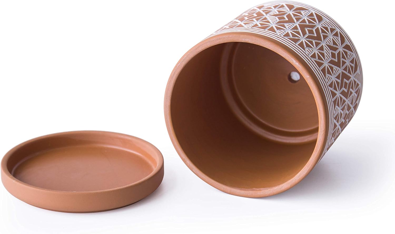 D'vine Dev 2-Pack Terracotta Pots, 4/6 in, Terra/White, 31-958-G-1 | Hand-Painted Pattern, Natural Clay Texture