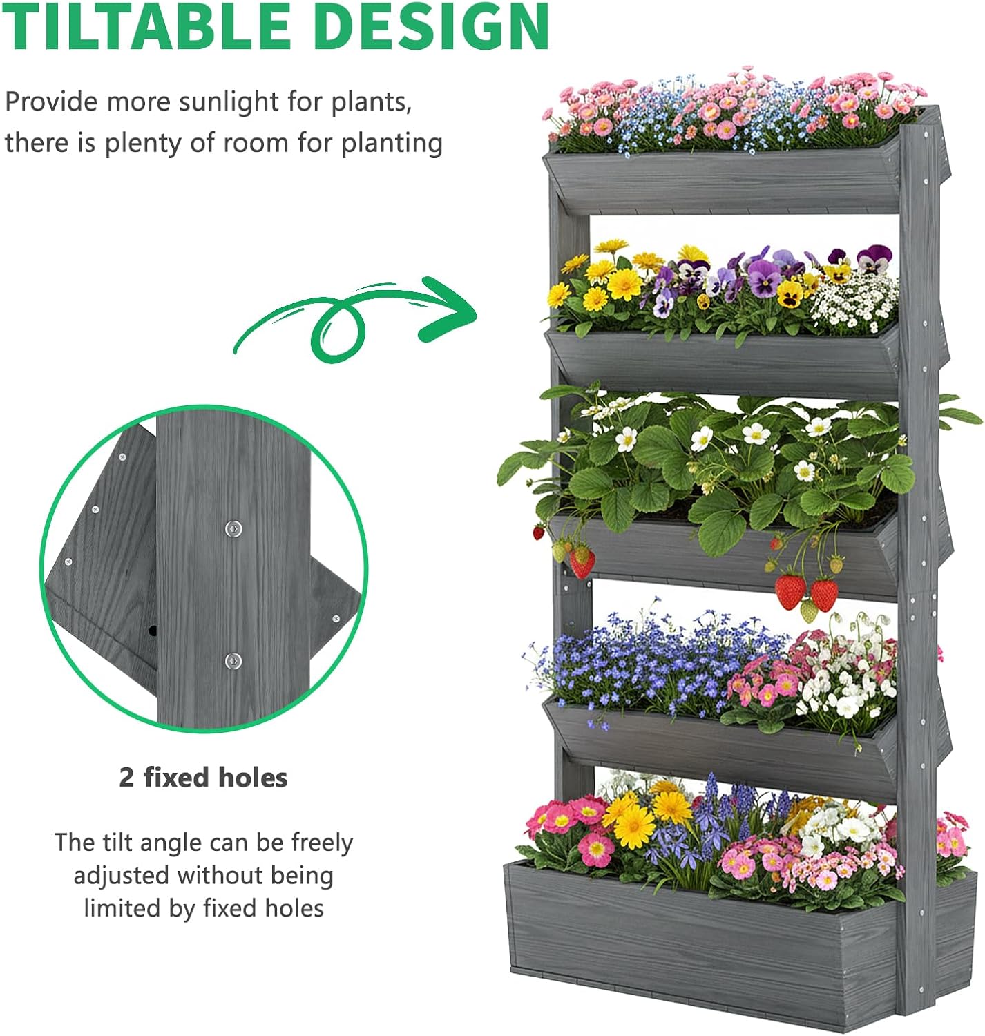 Vertical Raised Garden Bed, 5 Tier Freestanding Garden Planters | Wooden Plant Stand Flower Rack with Planter Box for