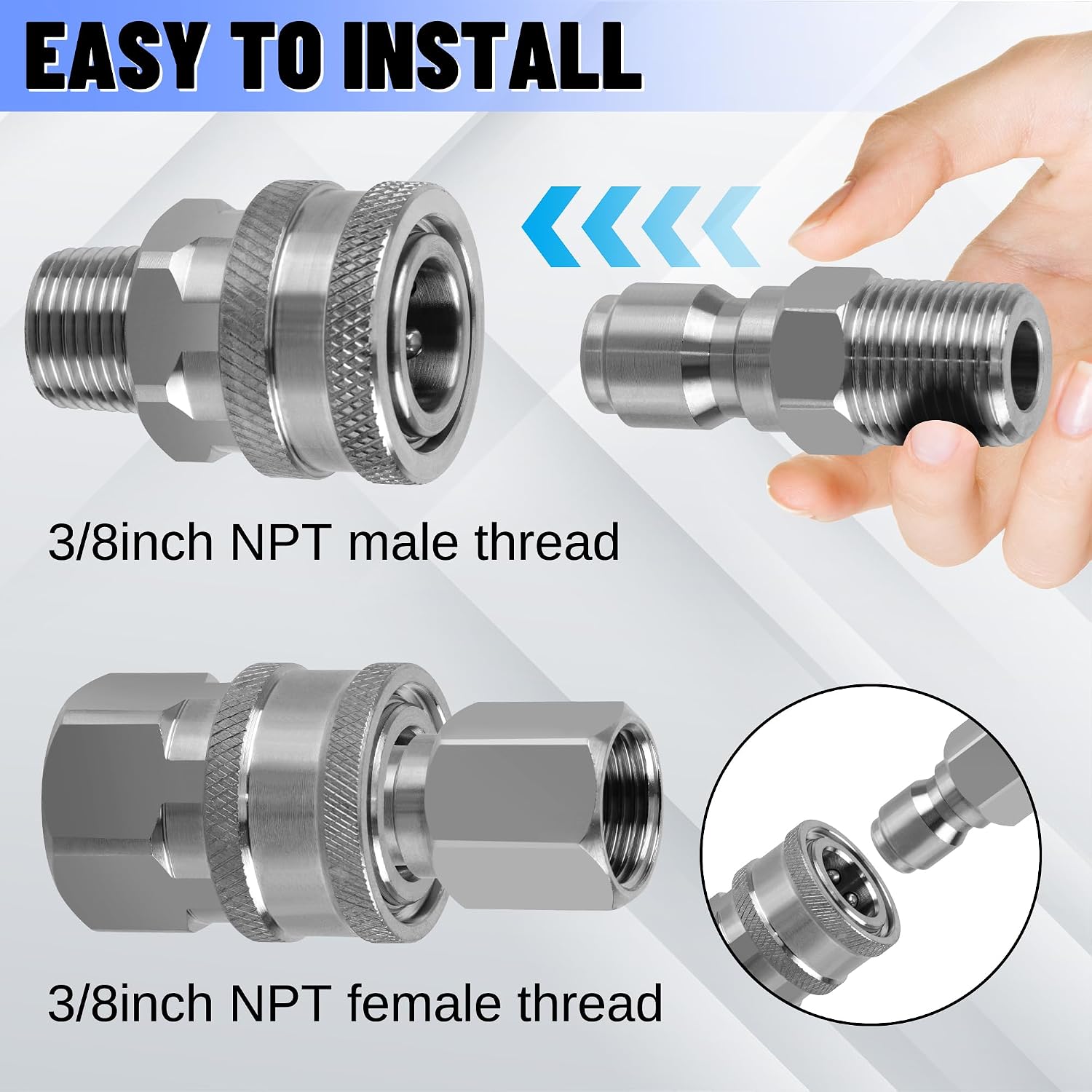 8Pcs 3/8" Stainless Steel Quick Connect Female Pressure Washer | 3/8 Inch NPT Female Thread Quick Connector Hose