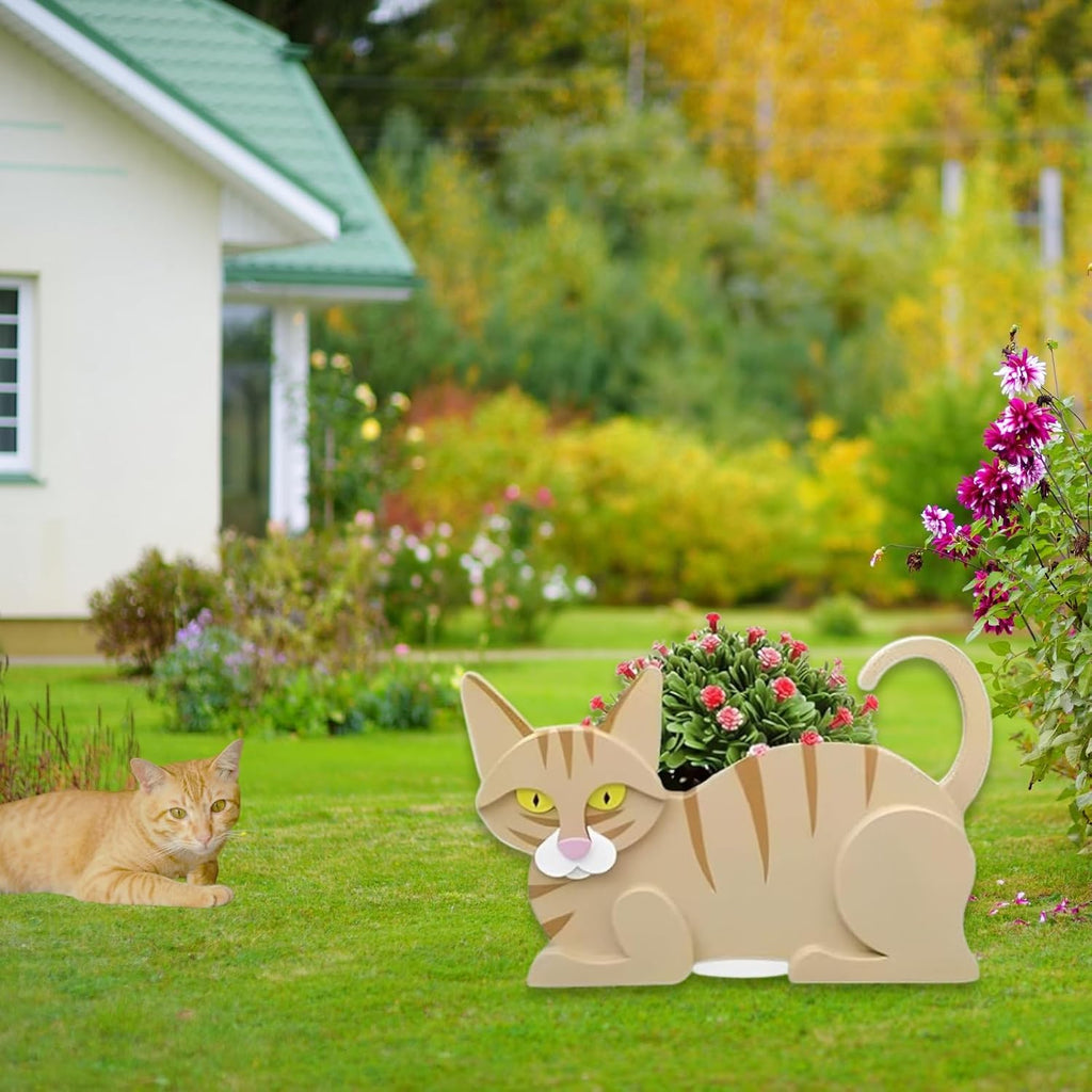 Yellow Cat Planter Pots, Animal Shaped Flower Pot | Cute Plant Gift for Women and Pet Lovers, Indoor Outdoor Garden