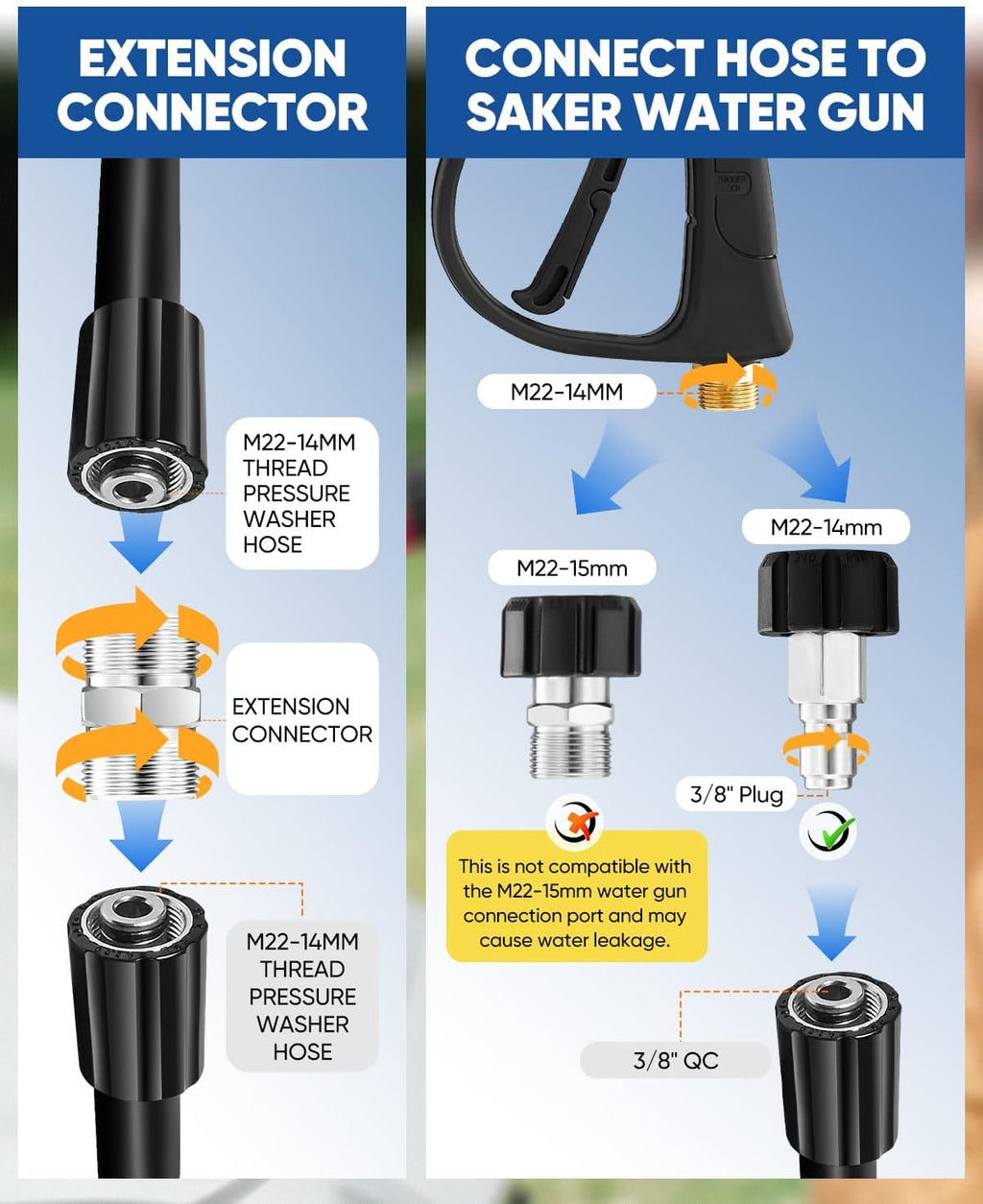 Saker Pressure Washer Hose Connector Set 10 PCS,Hose Adapter Set,Pressure Washer Connector Accessories,M22-14 Swivel to
