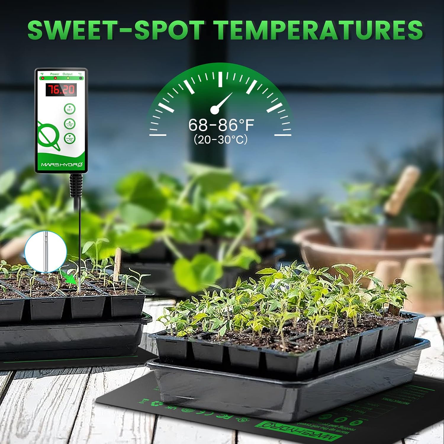 MARS HYDRO 10''x 20.75'' Seedling Heat Mat with Thermostat Combo Set，Heating Pad for for Germination, Indoor Gardening