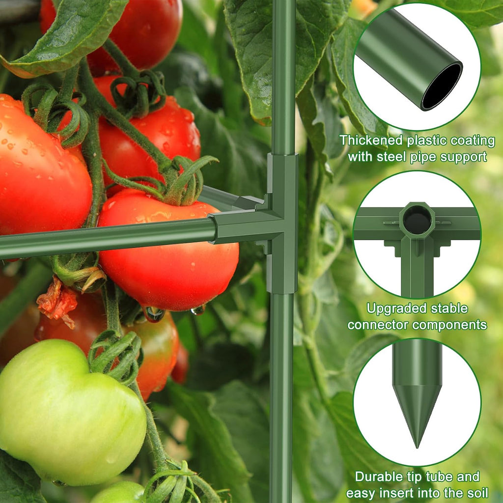 Unves 3 Pack Tomato Cage, 16" W x 66" H Tomato Trellis, with 50 Pcs Clips | Square Tomato Cage Support Frame, Suitable