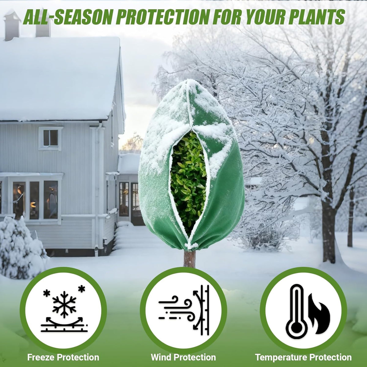 5Pcs Plant Frost Protection Covers 31.5x47.2 Inches – Reusable Breathable Freeze Blankets with Drawstring, Waterproof