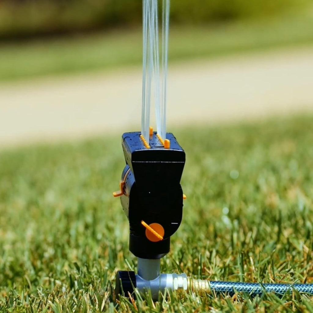 Melnor MiniMax Spike Sprinkler, 4000 Sq Ft: 360°, Flow, Width, Range Adjust