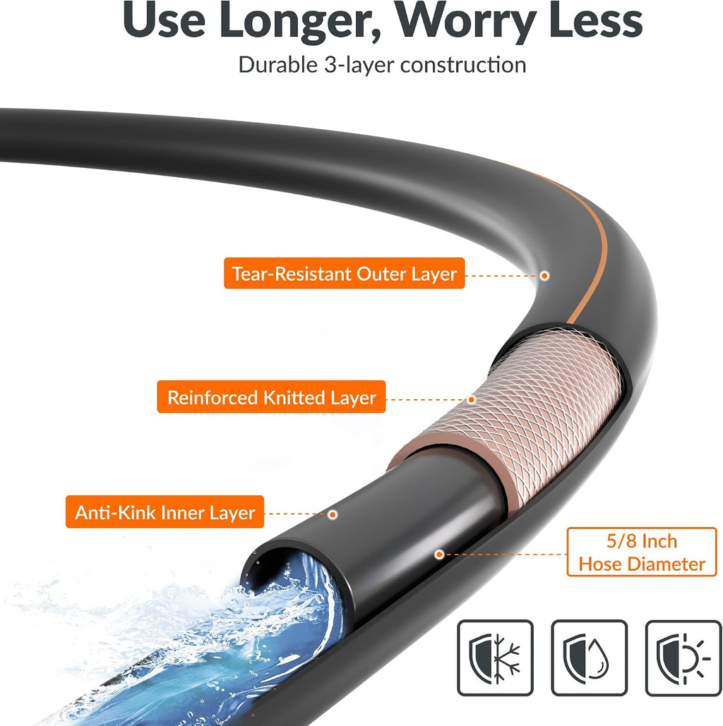Giraffe Tools Garden Hose 5/8", 50ft Water Hose Heavy Duty | Flexible, Lightweight Hybrid Hose with Swivel Handle, 50ft