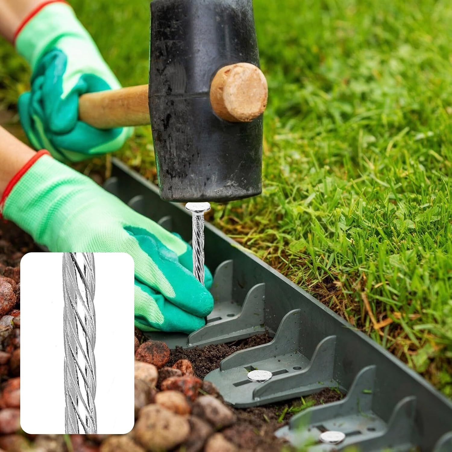50 Sets Landscape Fabric Stakes with Gaskets 8 Inch Galvanized Spiral Turf Nails for Artificial Grass Garden