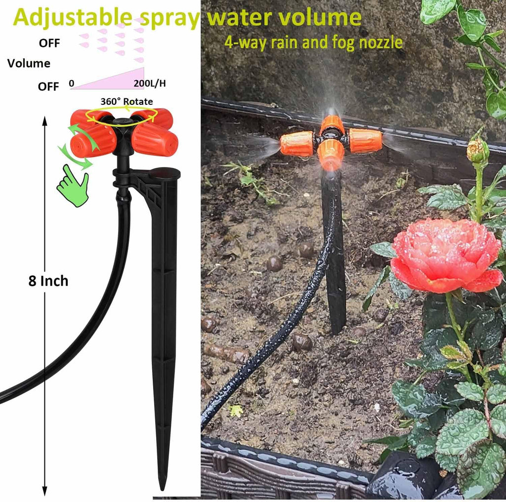 Drip Irrigation Kit Automatic Watering System with Water Timer 64FT 1/4 Tubing and 12 Rain Spray Watering Nozzles in 4