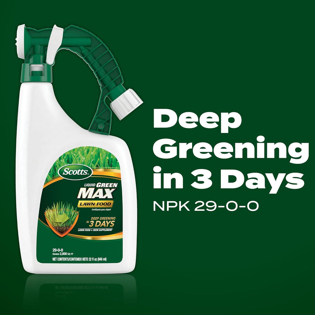 Scotts Liquid Green Max Lawn Food, 32 oz. | 2-in-1 Fertilizer and Iron Supplement, Use on Any Grass Type