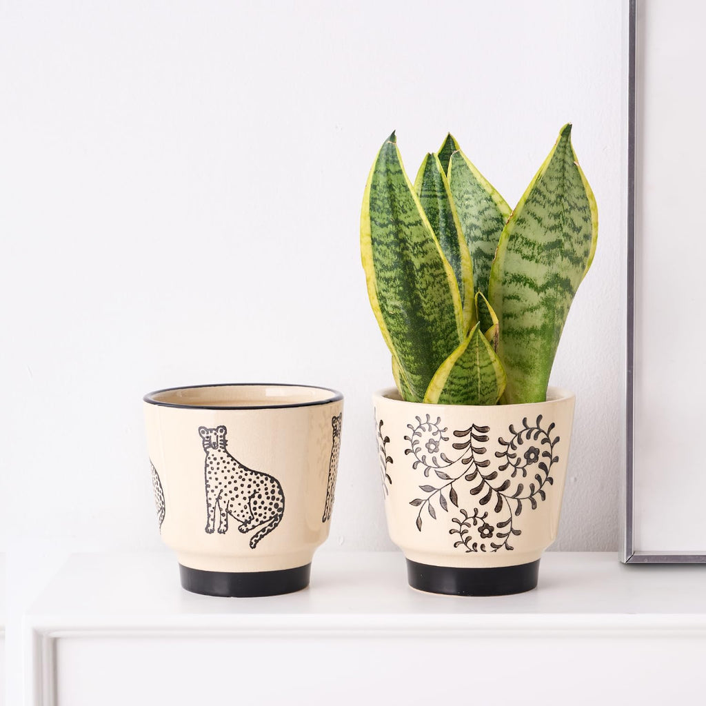 STHIE Indoor Ceramic Plant Pots with Drainage Holes, 5 Inch, Leaf Design | Handmade Hand-painted Cute Planter Pots for