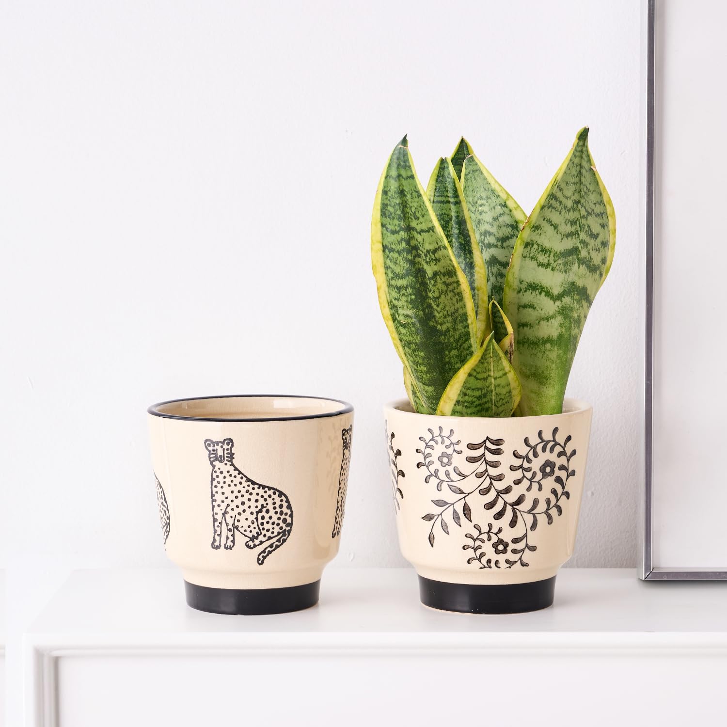 STHIE Indoor Ceramic Plant Pots with Drainage Holes, 5 Inch, Leaf Design | Handmade Hand-painted Cute Planter Pots for