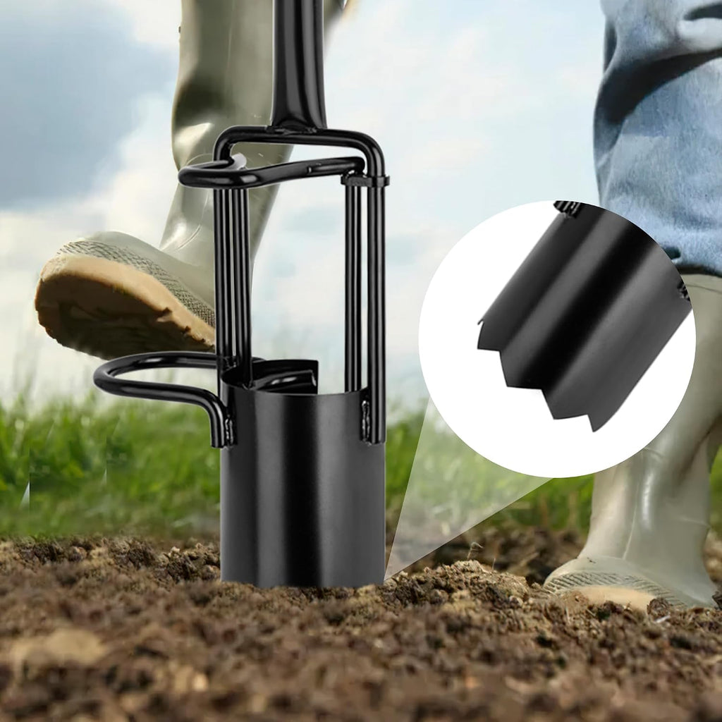 BARAYSTUS Bulb Planter Tool Long Handle, Tulip Bulb Planter Tool with Serrated Base & Double Pedal, Soft T Grip Sod