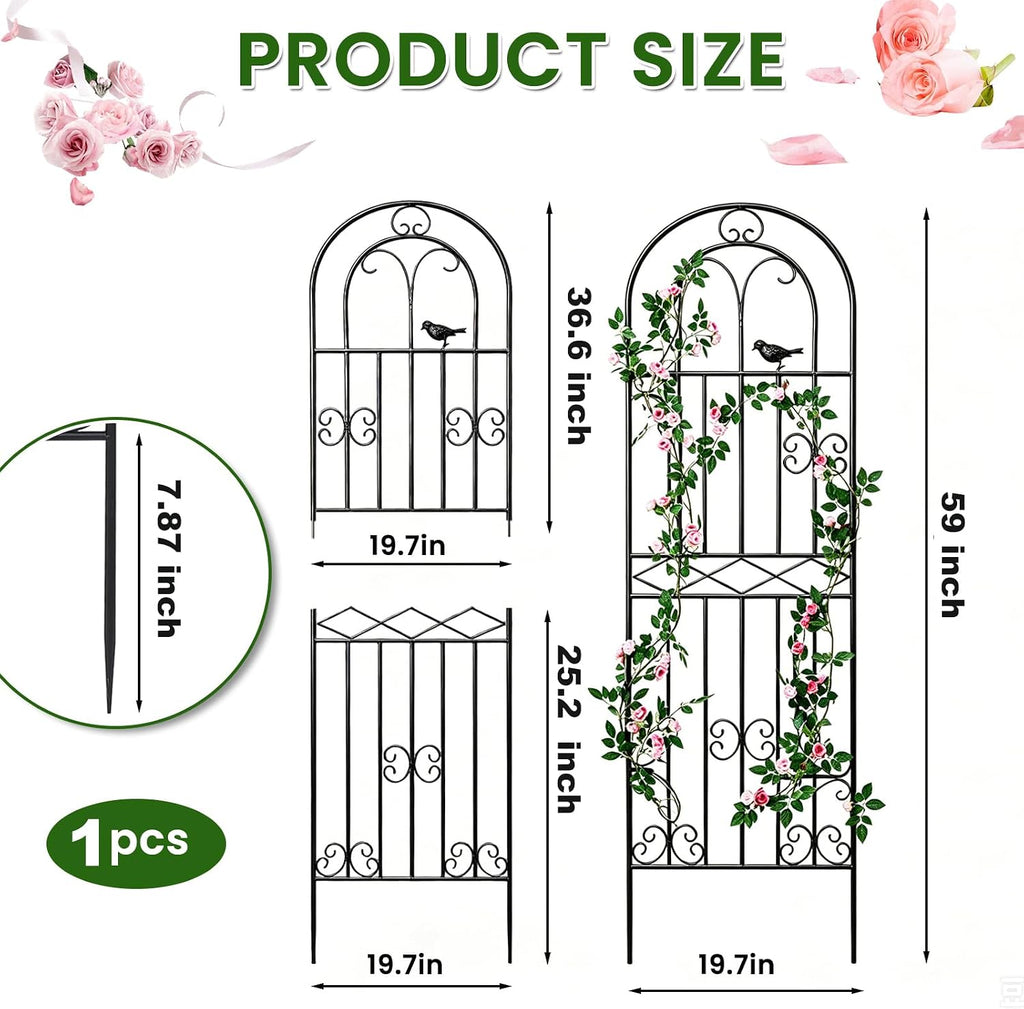 1 Pack 59"x19.7" Metal Gardon Trellis for Climbing Plants Flowers Outdoor, Rustproof, Heavy Duty, Black Coating Plant