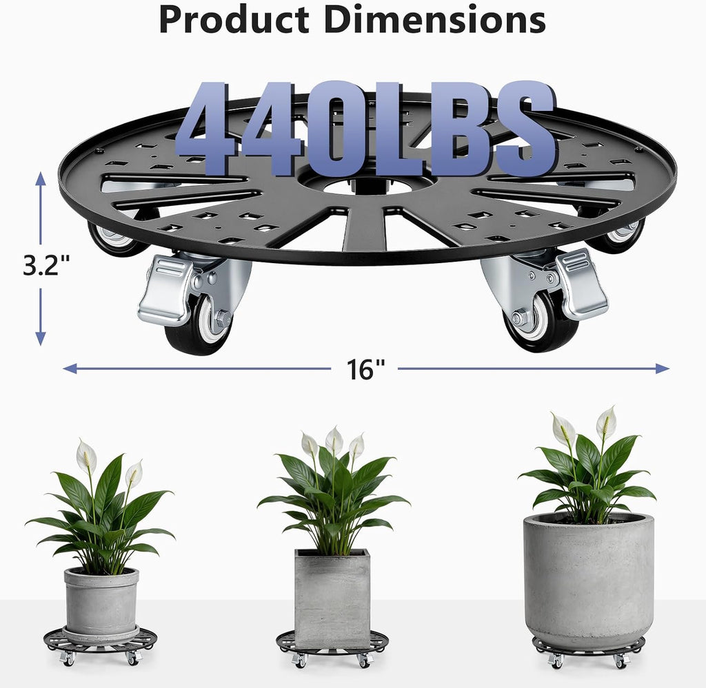 KEDSUM 16" Plant Caddy with Wheels, Anti-Rust & Anti-Slip Plant Stand with Wheels, 440LBS Heavy Duty Rolling Plant