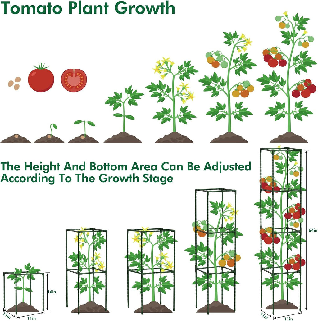 ROADPLUM 3 Pack 48" Tomato Cages for Garden, Plastic Coated Steel Pipe Heavy Duty Adjustable Tomato Stakes Trellis