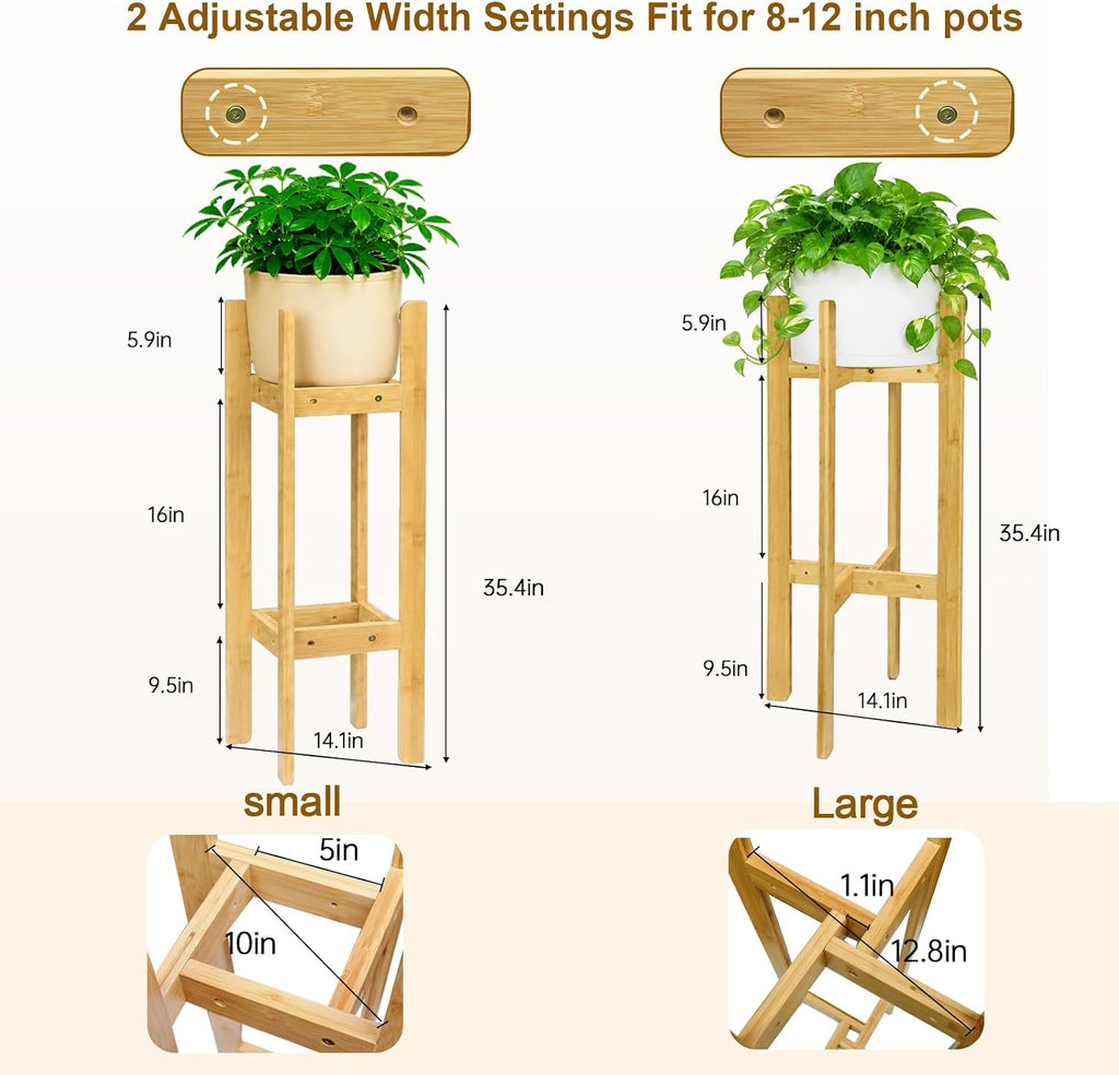 35.4” 2 Tier Bamboo Adjustable Tall Plant Stand Indoor Fits 5-12 Inch Pots | Heavy Duty ,Space-Saving ,Sturdy Corner