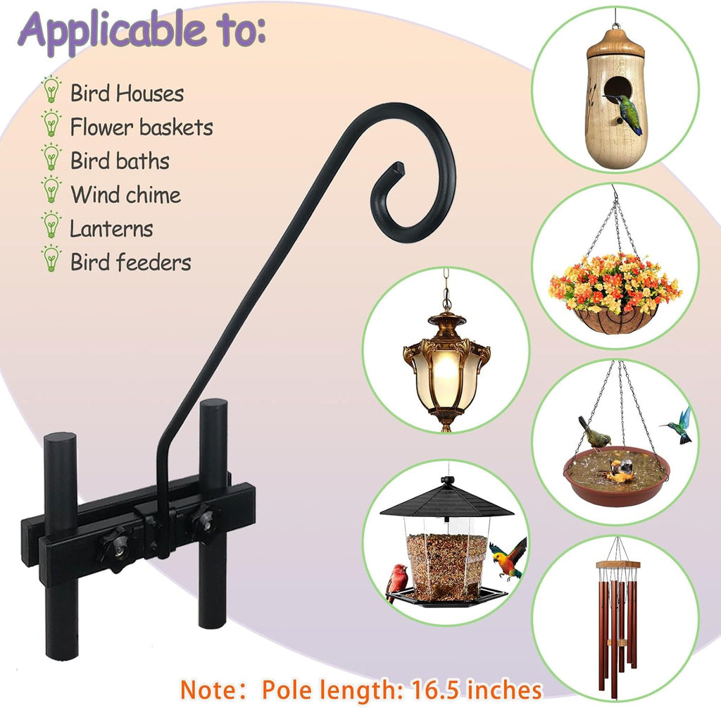 Deck Hook Rail Suitable for Hanging Flower Baskets Wind Chimes Planters Bird Feeders Lights, Heavy Duty Pole Long 16.5