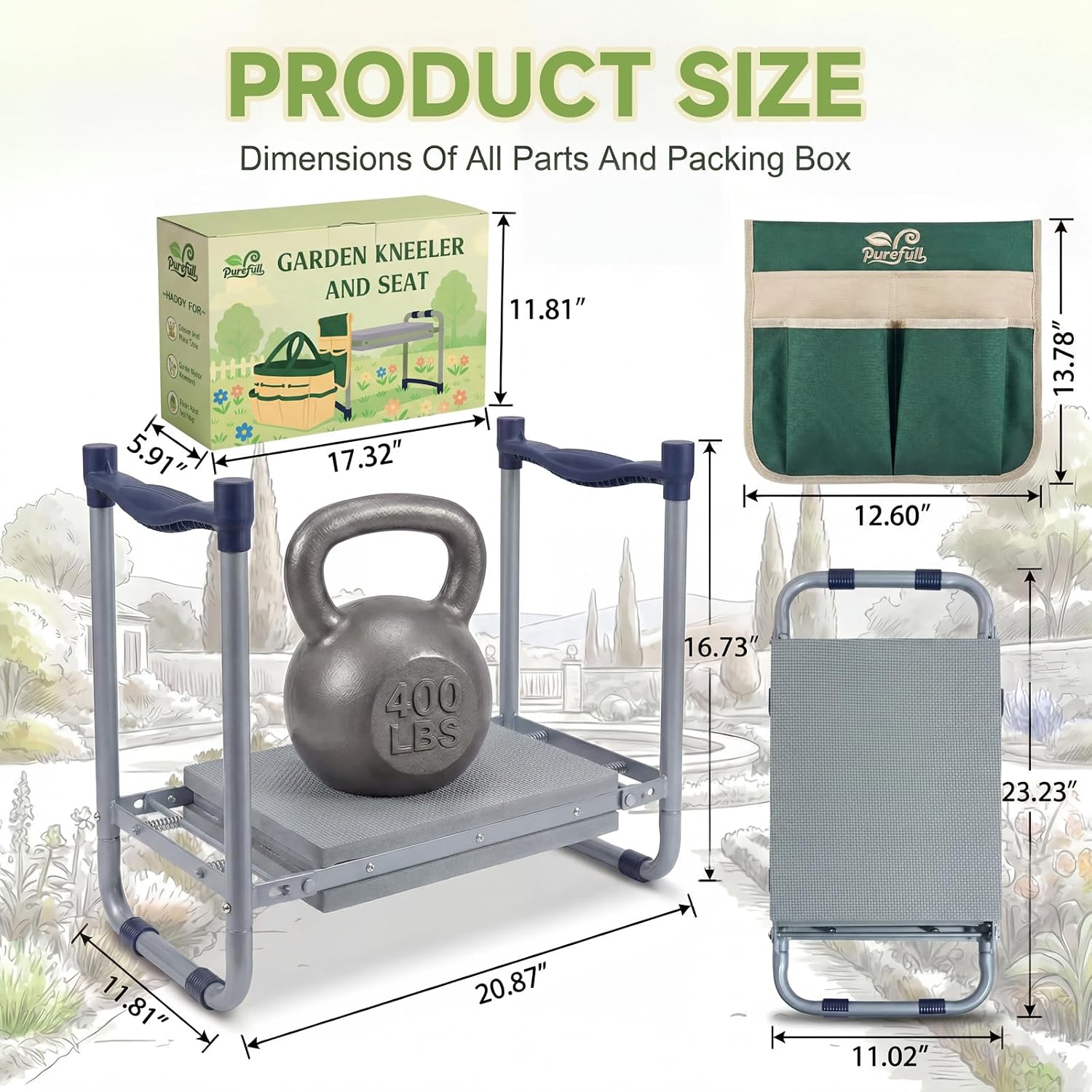 2-in-1 Heavy Duty Foldable Garden Kneeler And Stool With EVA Pad, Green | Wider Thicker Soft Foam Cushioning Includes