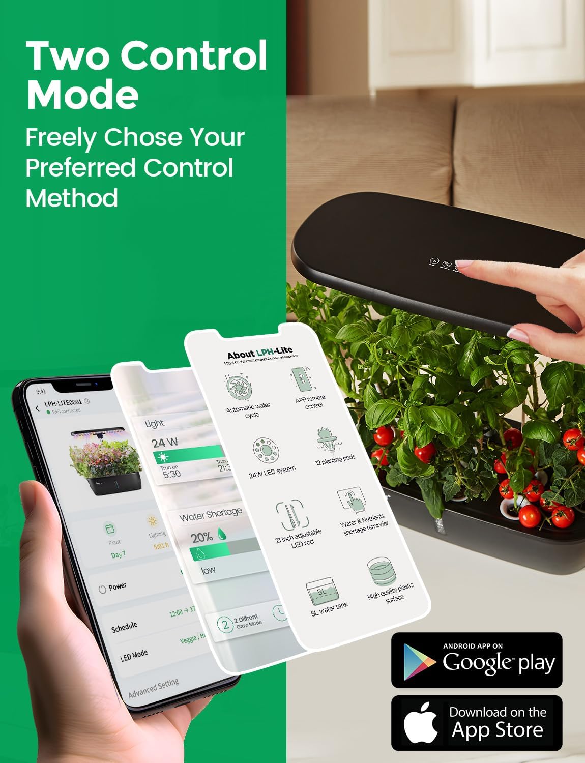 LETPOT LPH-Lite Hydroponics Growing System, 12 Pods Smart Herb Garden Kit Indoor, Indoor Garden, APP & WiFi Controlled