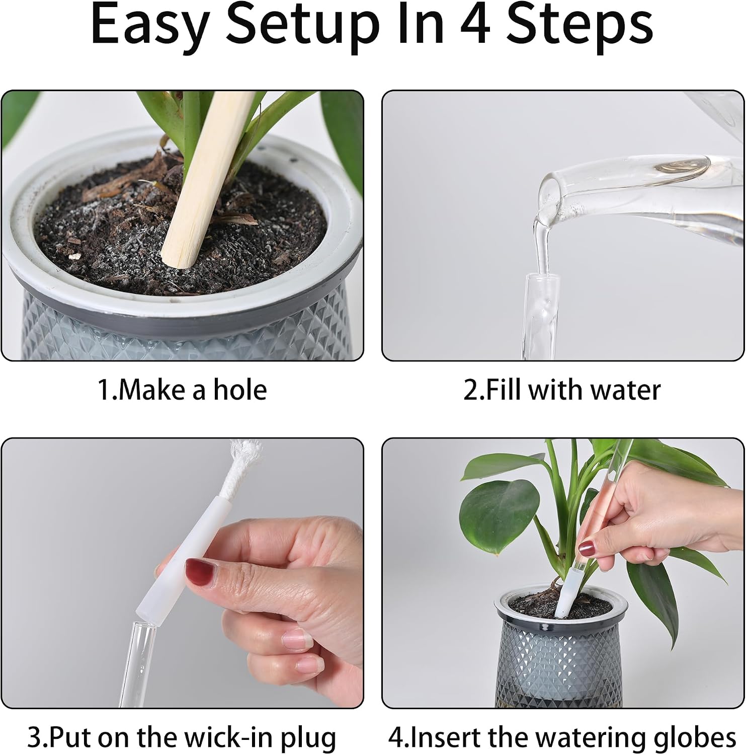 Large Self Watering Globes,Glass Automatic Plant Waterer for Vacation/Daily | Rainbow Gradient Glass Spikes,Slow