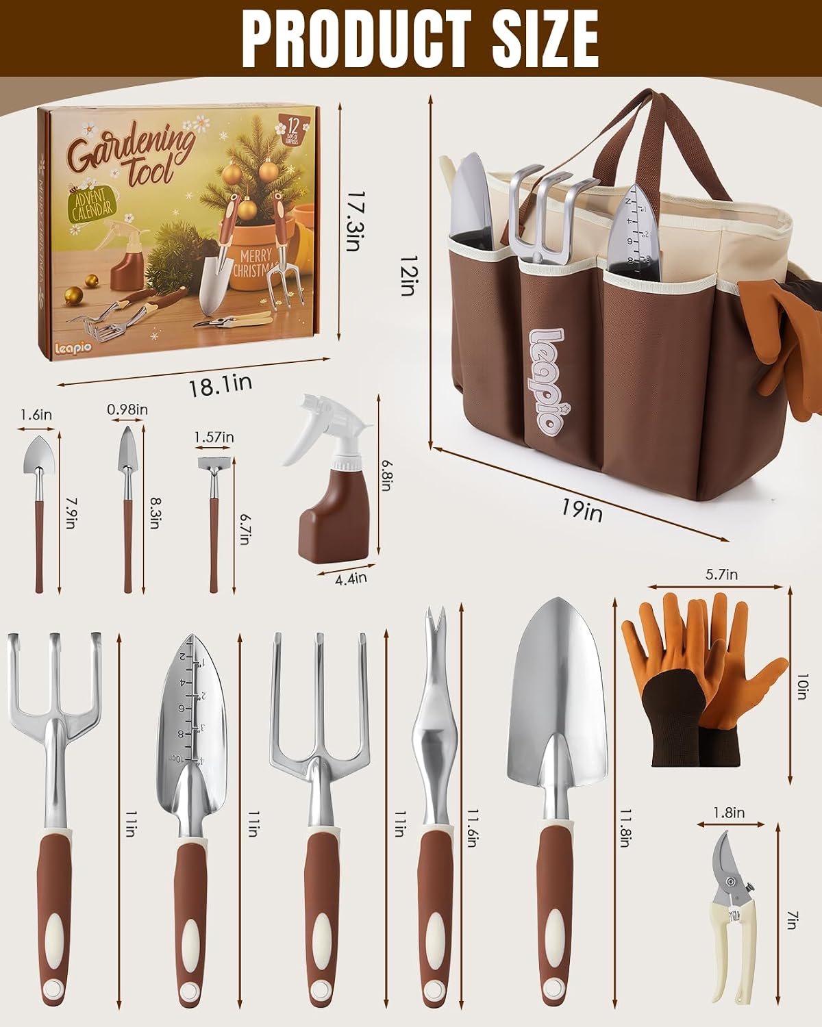 Gardening Gifts for Women Men, 12PCS Heavy Duty Garden Tools Set with Large Garden Bag and Gloves Pruning Shears