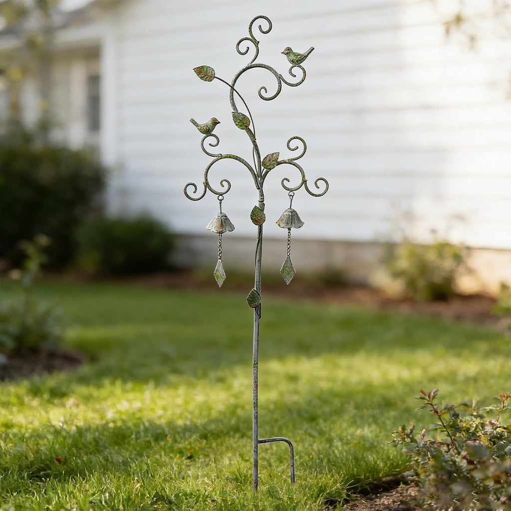 Decorative Garden Stakes for Outside,Metal Outdoor Garden Decor with Bells | 45.7"H Wind Chime Stakes for Outside,Bird