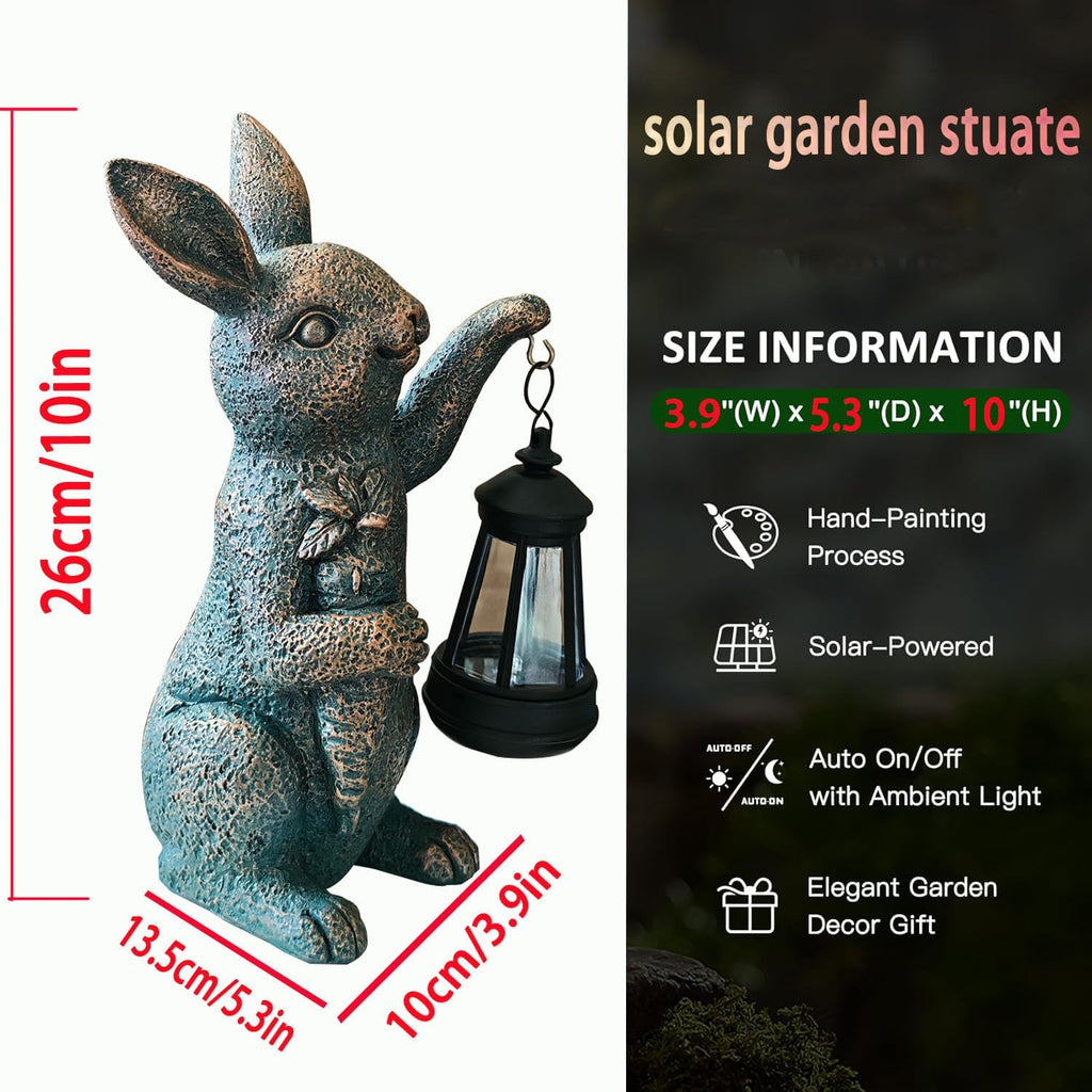 Solar Garden Statues -Rabbit Lantern Outdoor Handmade Resin Statue with LED Light, Cute Carrot Holder for Patio, Yard