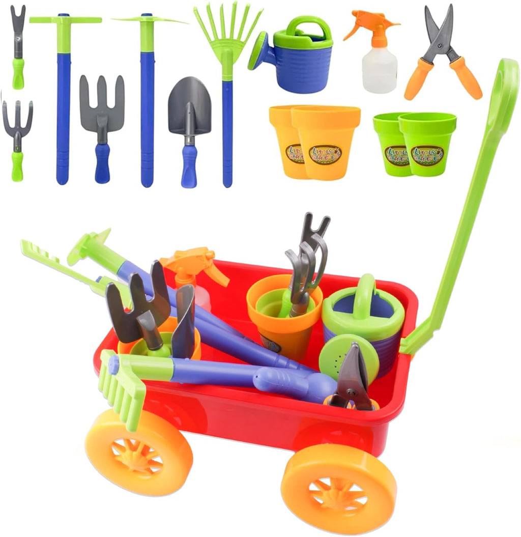 Dimple Red Garden Wagon & Tools Toy Set, 15 Pc Kids Gardening Play Set | Kids Gardening Tools, Premium Wagon Toy Set