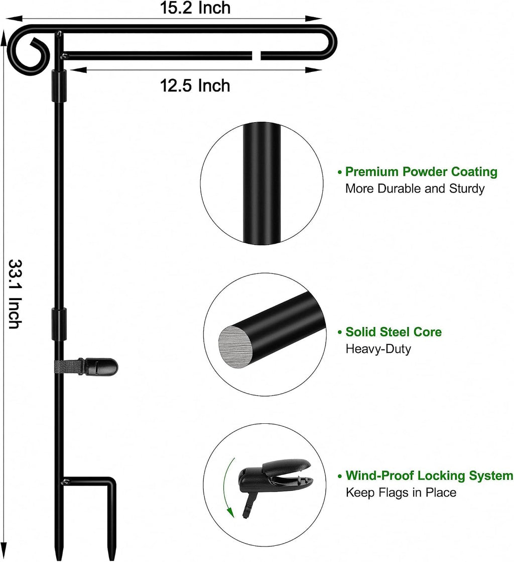 HOOSUN Garden Flag Stand Holder Easy to Install Strong and Sturdy wrought iron Pole Fits Mini Flag 12.5" x 18" no need