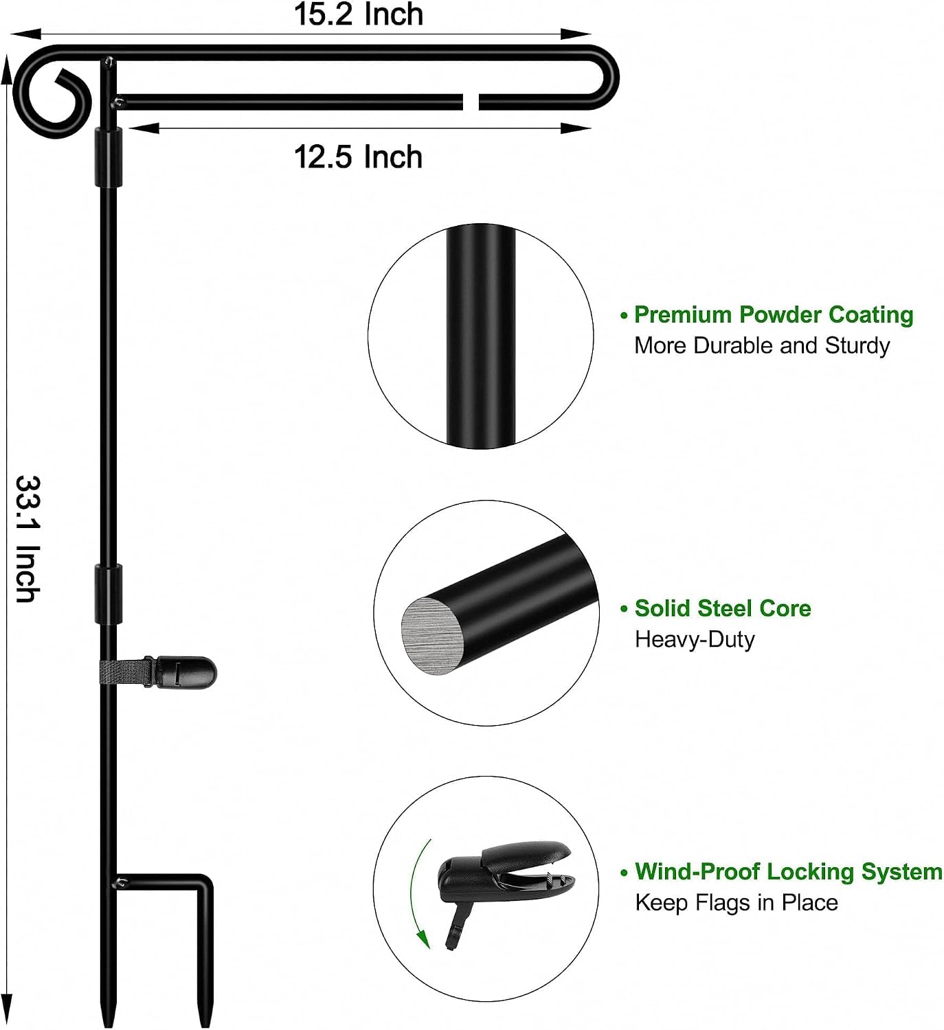 HOOSUN Garden Flag Stand Holder Easy to Install Strong and Sturdy wrought iron Pole Fits Mini Flag 12.5" x 18" no need