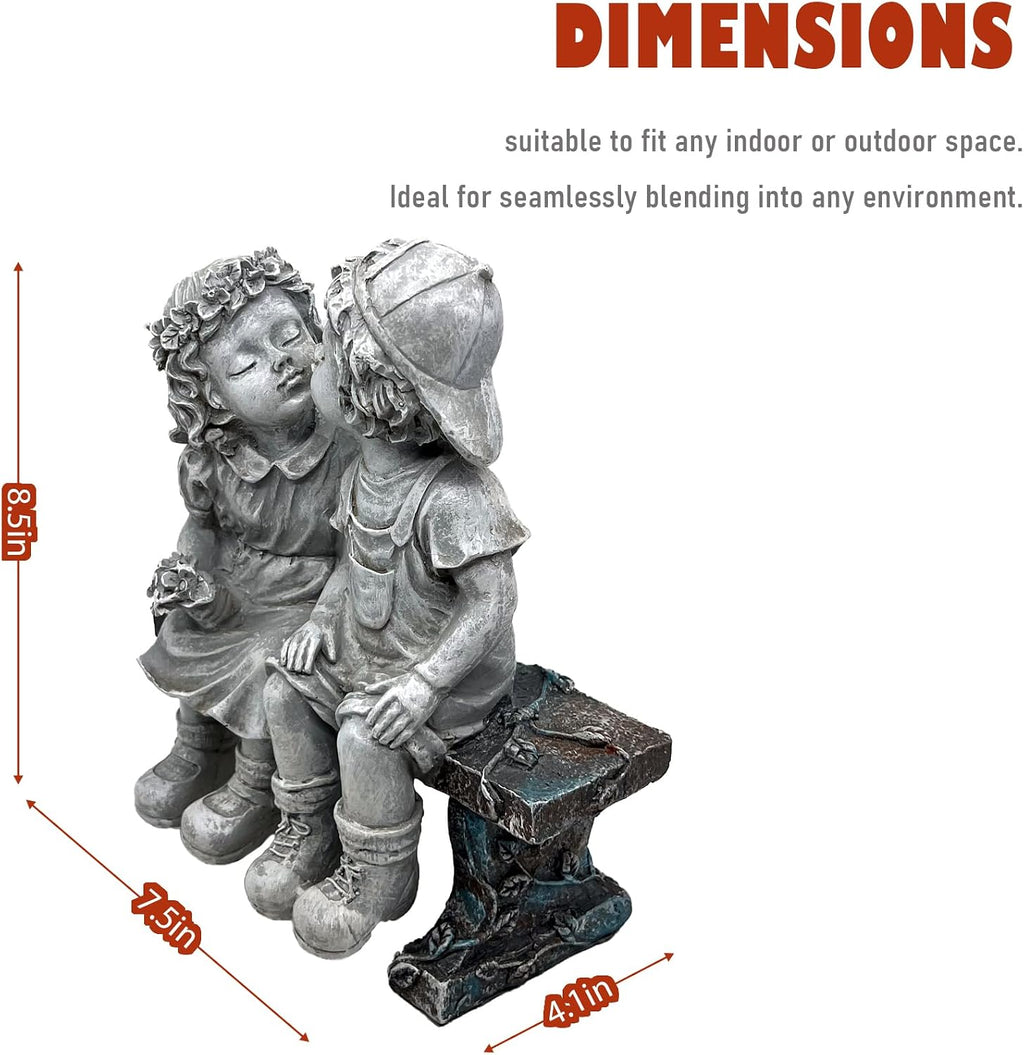 Outdoor Boy Girl Statue for Garden, Yard & Flower Bed Decor | Weather-Resistant Resin, Fist Kiss Figurine Adds