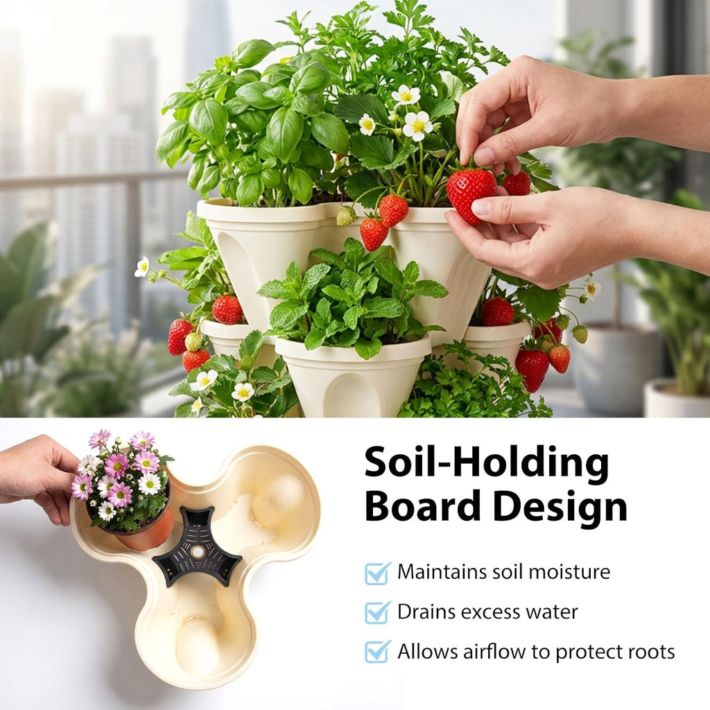 Roixeeds Vertical Planter Tower - 6 Tier Stackable Garden Planters for Strawberries, Herbs, Flowers, Vegetables, Indoor