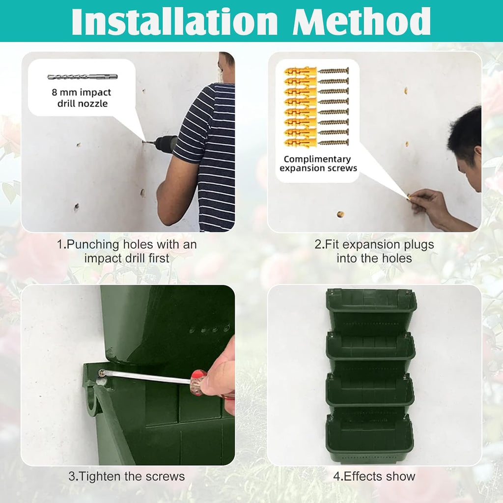 Vertical Wall Planter, 4 Packs Self Watering Wall Planters for Indoor with 3 Pcs Garden Tool Set Vertical Planter Tower