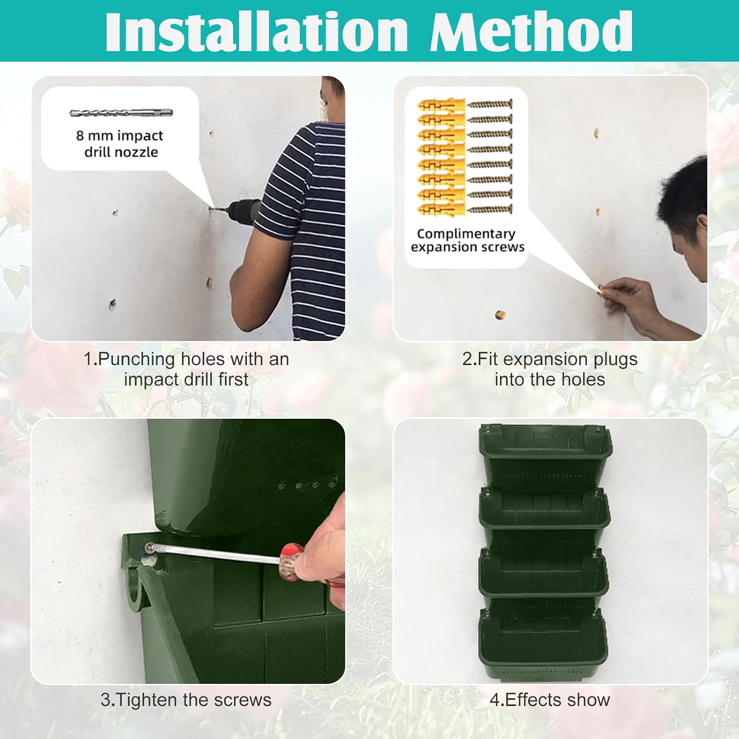 Vertical Wall Planter, 4 Packs Self Watering Wall Planters for Indoor with 3 Pcs Garden Tool Set Vertical Planter Tower