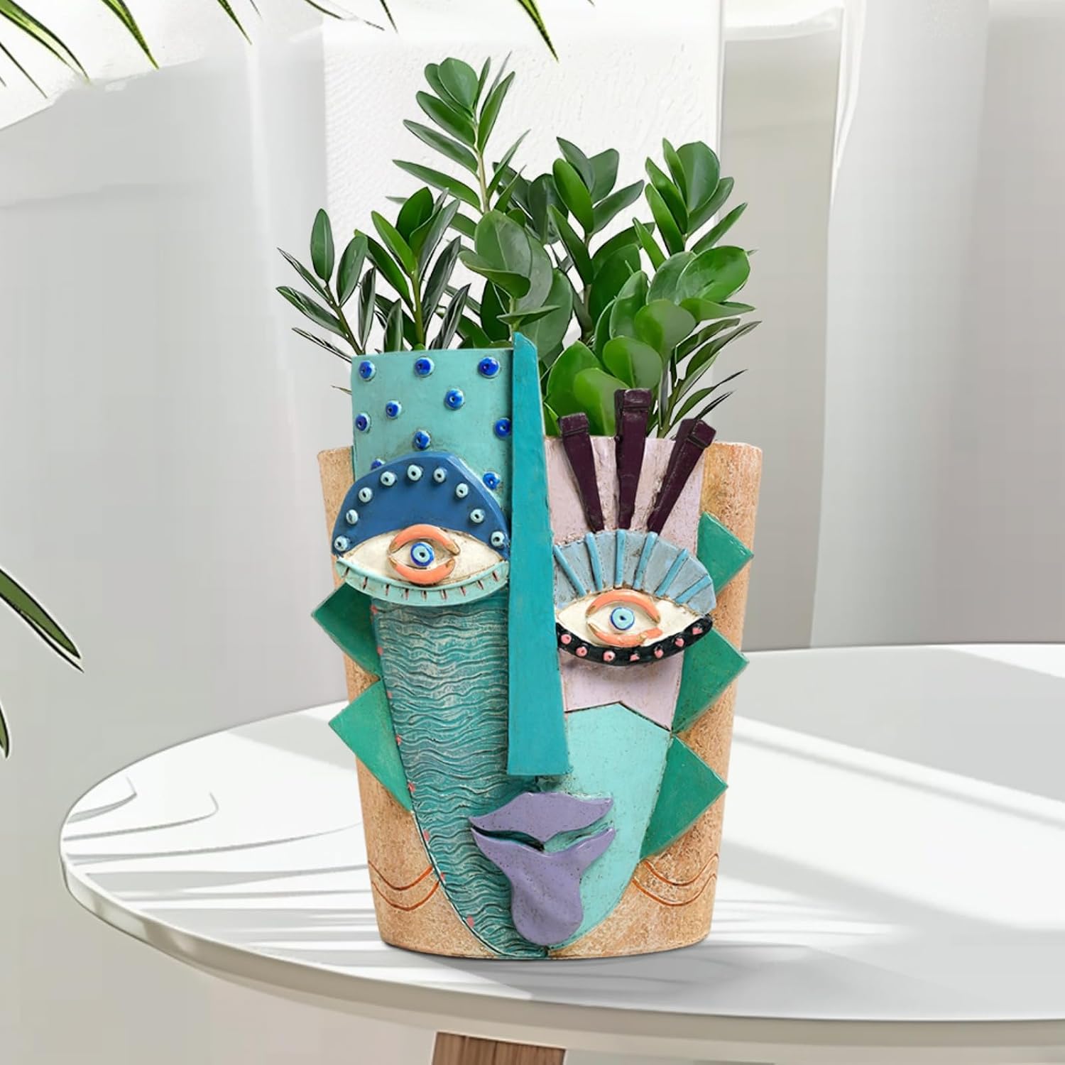 Picasso Abstract Face Planter Pot, Vase Style Flower Pot (Small) | Handcrafted Resin, Drainage Holes, Great for Indoor