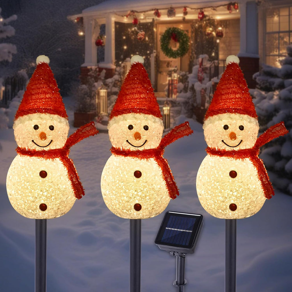 Solar Christmas Snowman Pathway Lights Outdoor Decoration, 3 Pack