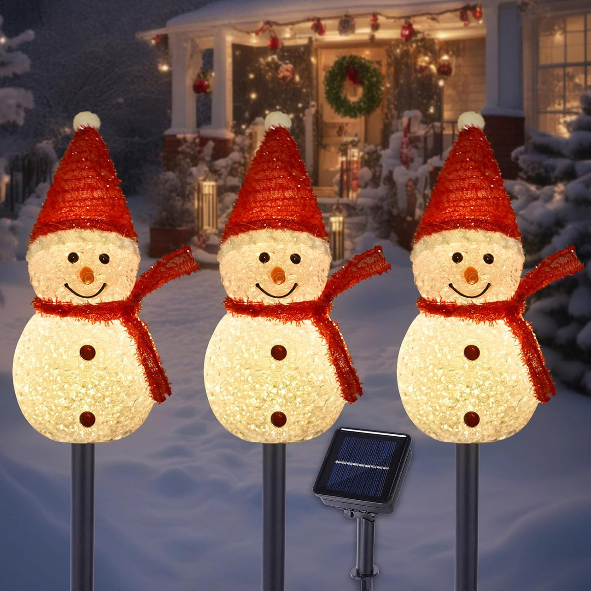 Solar Christmas Snowman Pathway Lights Outdoor Decoration, 3 Pack