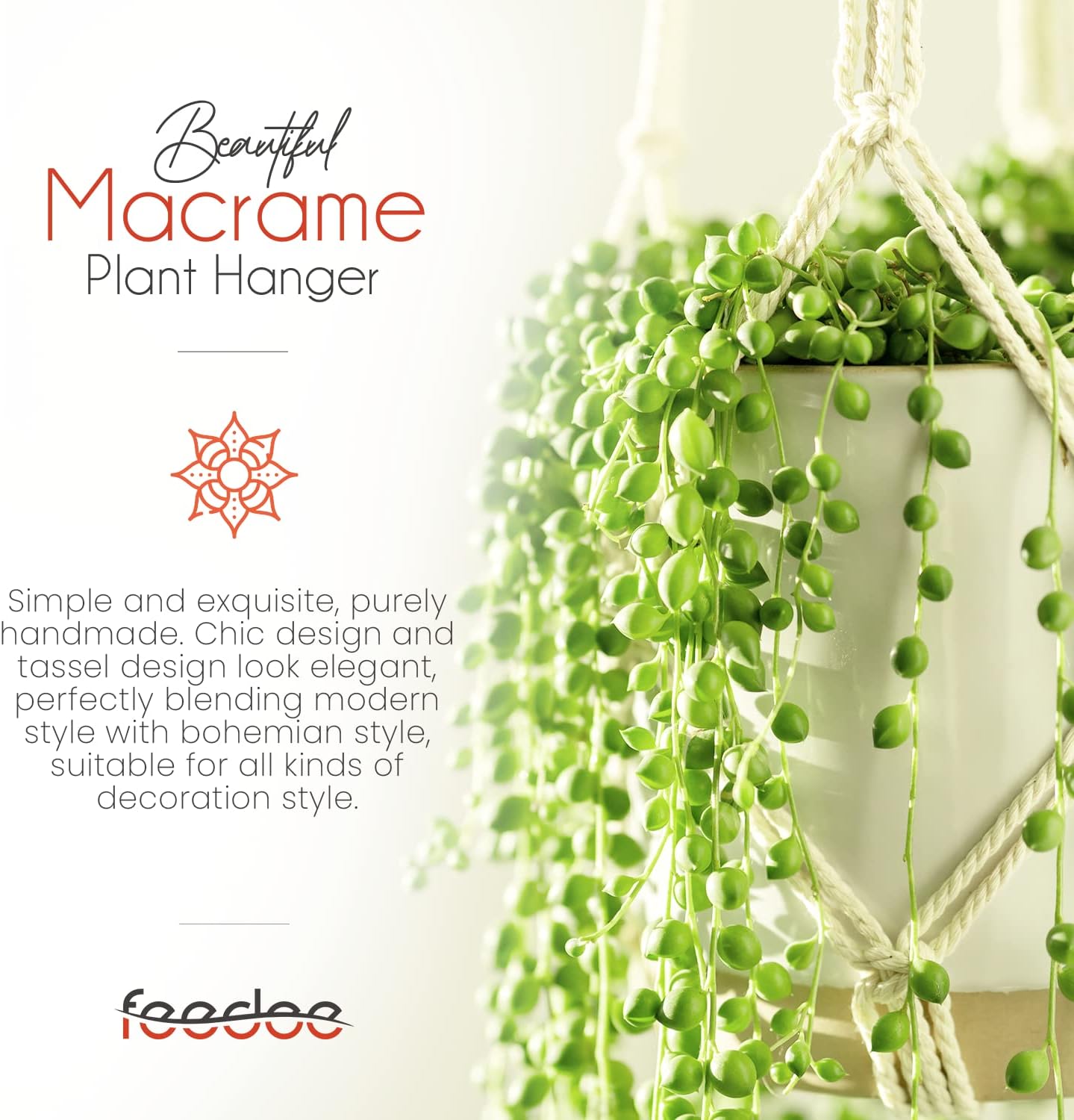 feedee Macrame Plant Hangers Indoor Macrame Hanging Planters for Indoor Plants, 6 Pack Hanging Plant Holders Indoor