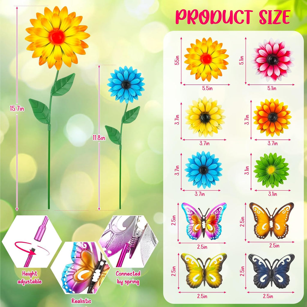 Chumia 10 Pack Decorative Garden Metal Flowers for Outside 3D Garden Flowers Stakes Art Outdoor Yard Decor for Lawn