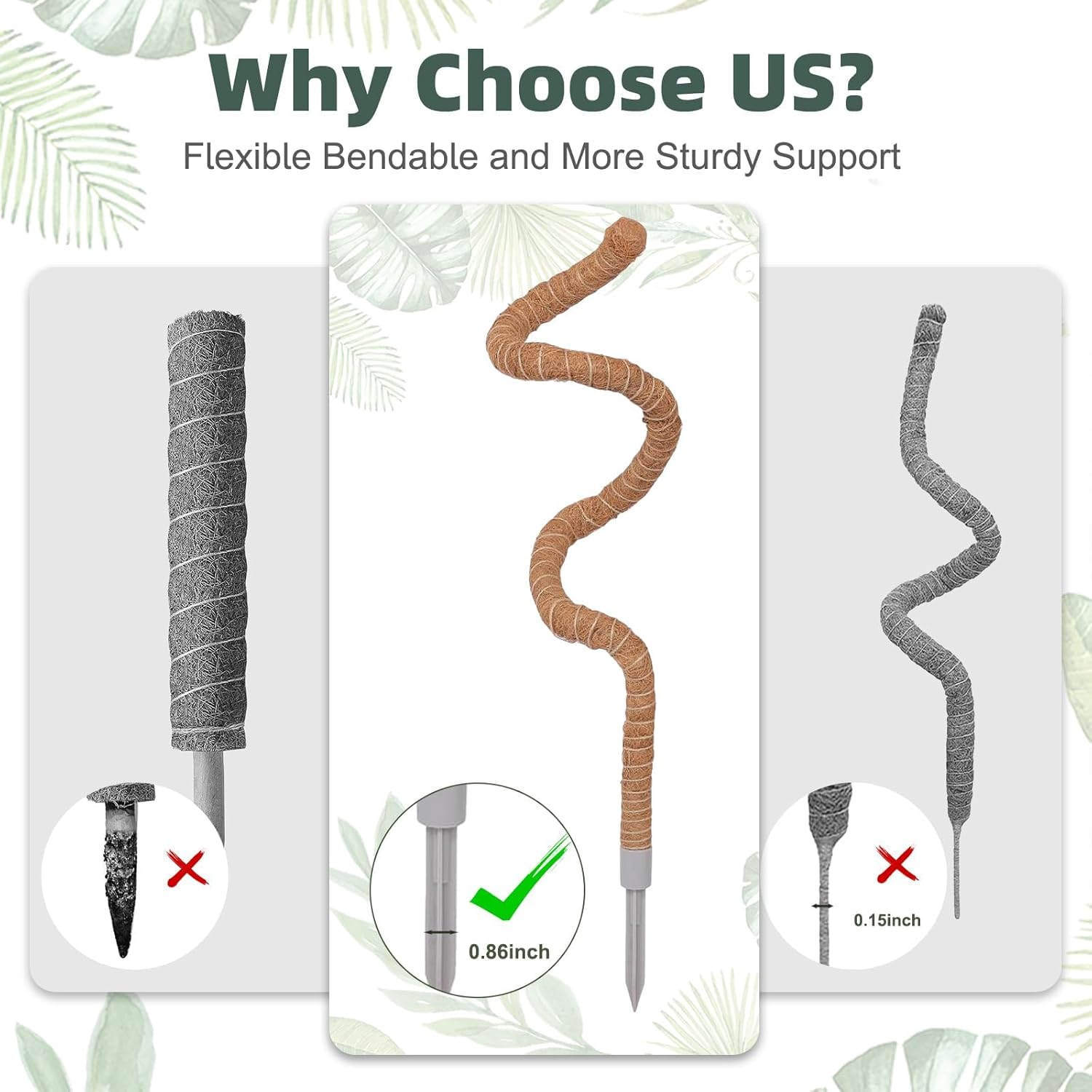 3 Pack Moss Pole, 50 Inch Monstera Plant Support, Tall Moss Poles for Climbing Plants Indoor DIY, Coco Coir Plant Pole