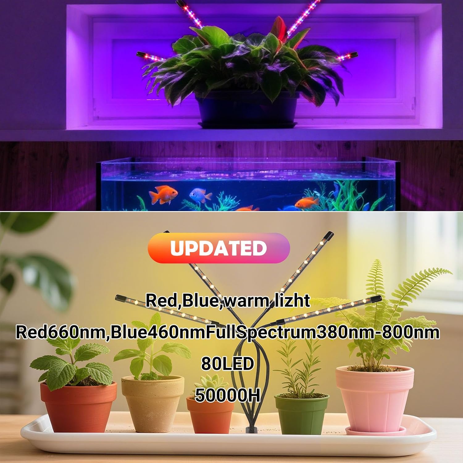 Grow Lights for Indoor Plants,80 LED Plant Lights with Full Spectrum & Red Blue Spectrum, 10 Dimmable Level, 3/9/12H
