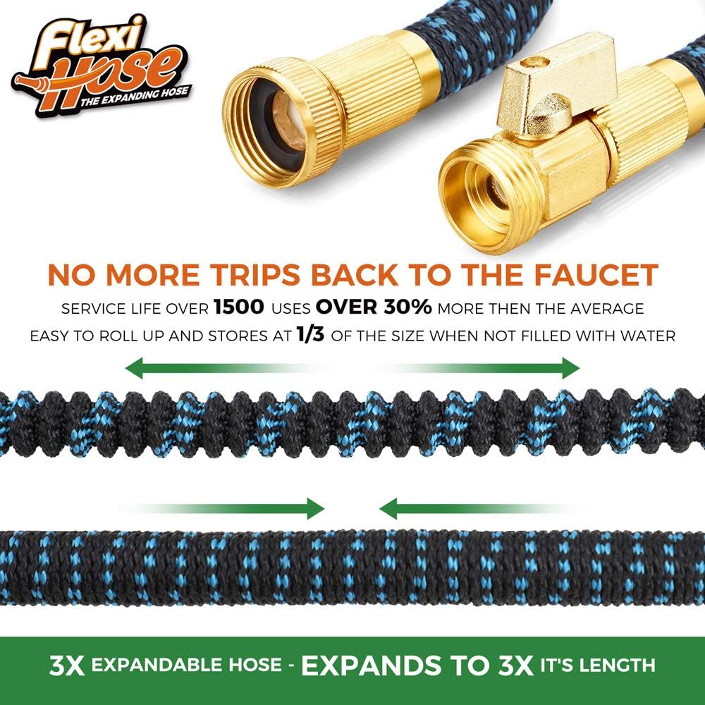 Flexi Hose Expandable Garden Hose with 8 Function Nozzle, 50FT - Lightweight Retractable Garden Hose, Water Hose