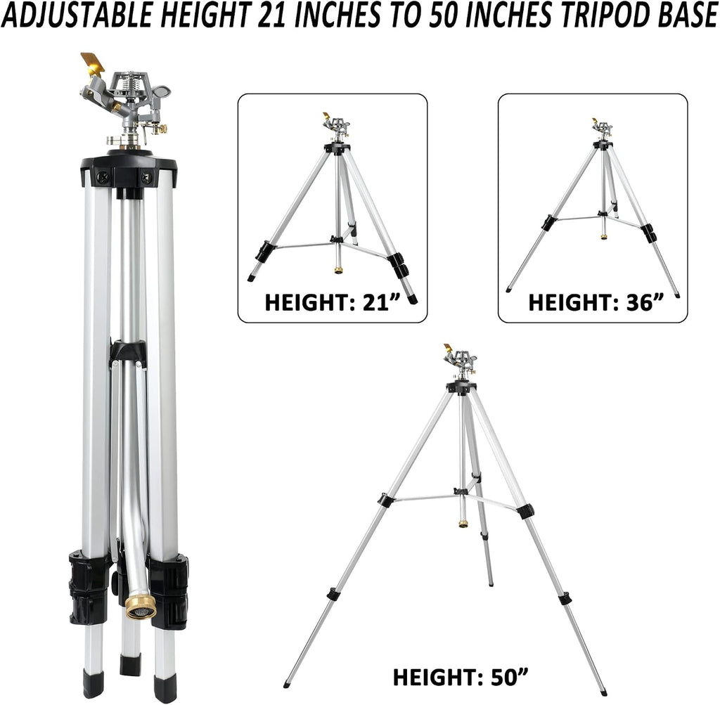 STYDDI Heavy Duty Impact Sprinkler on Tripod Base, Extra Tall Metal Pulsating Telescoping Tripod Sprinkler for Large
