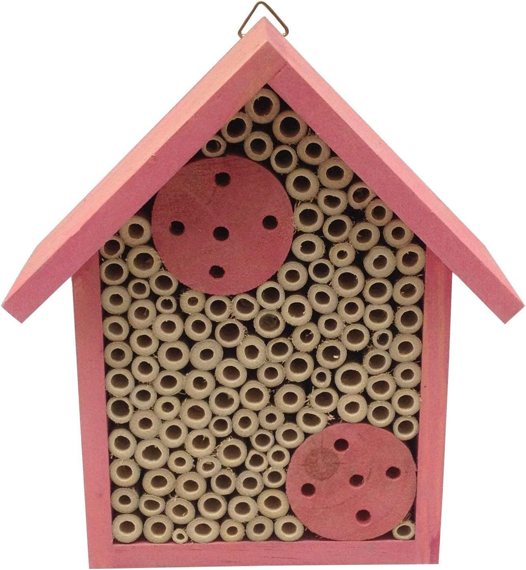 Cestari Mason Bee House Bamboo Tube Solitary Bee Hotel – 75 FSC‑Wood & Bamboo Tubes, 8 × 7.5 × 5 in, Rose Pink