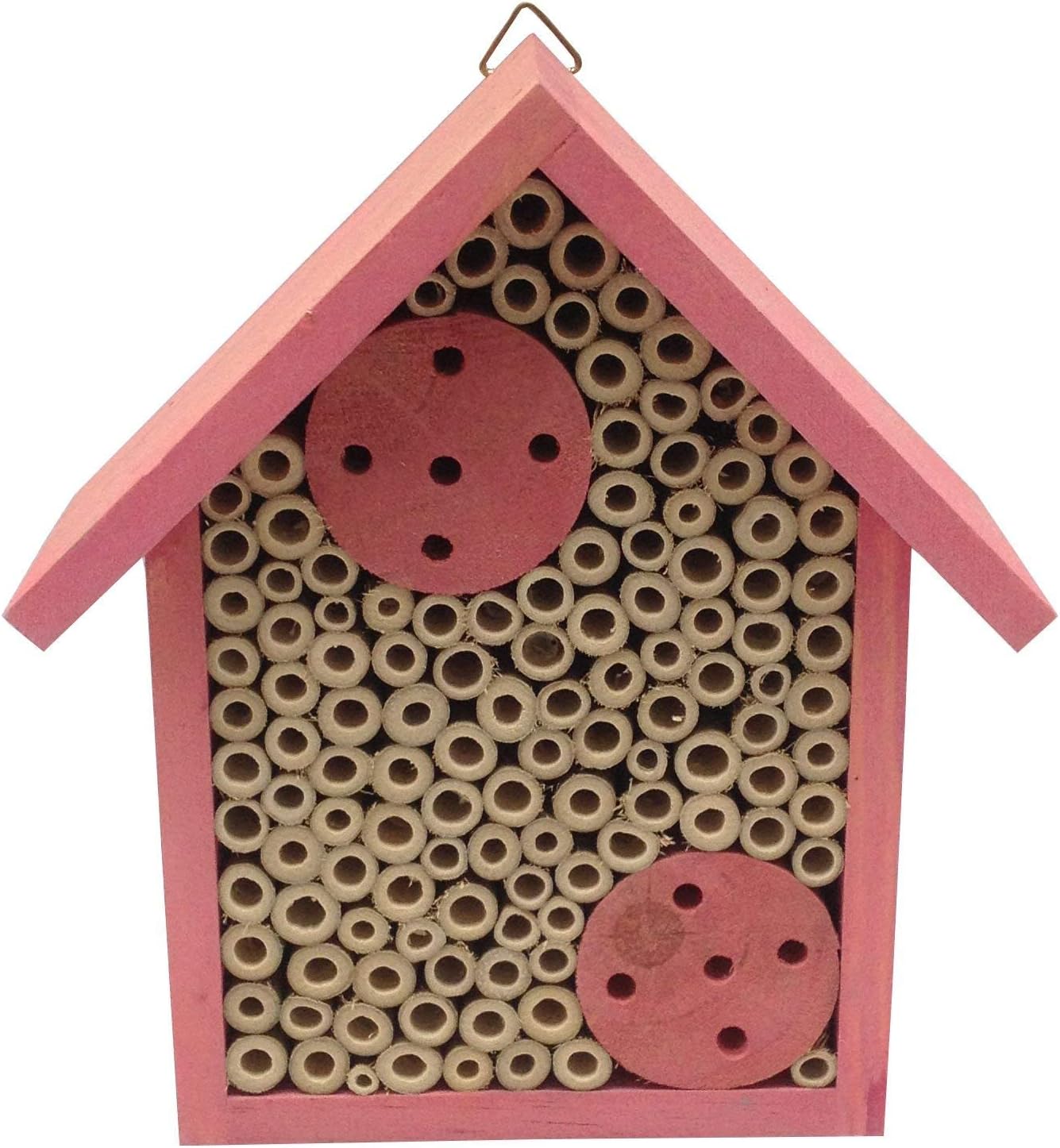 Cestari Mason Bee House Bamboo Tube Solitary Bee Hotel – 75 FSC‑Wood & Bamboo Tubes, 8 × 7.5 × 5 in, Rose Pink