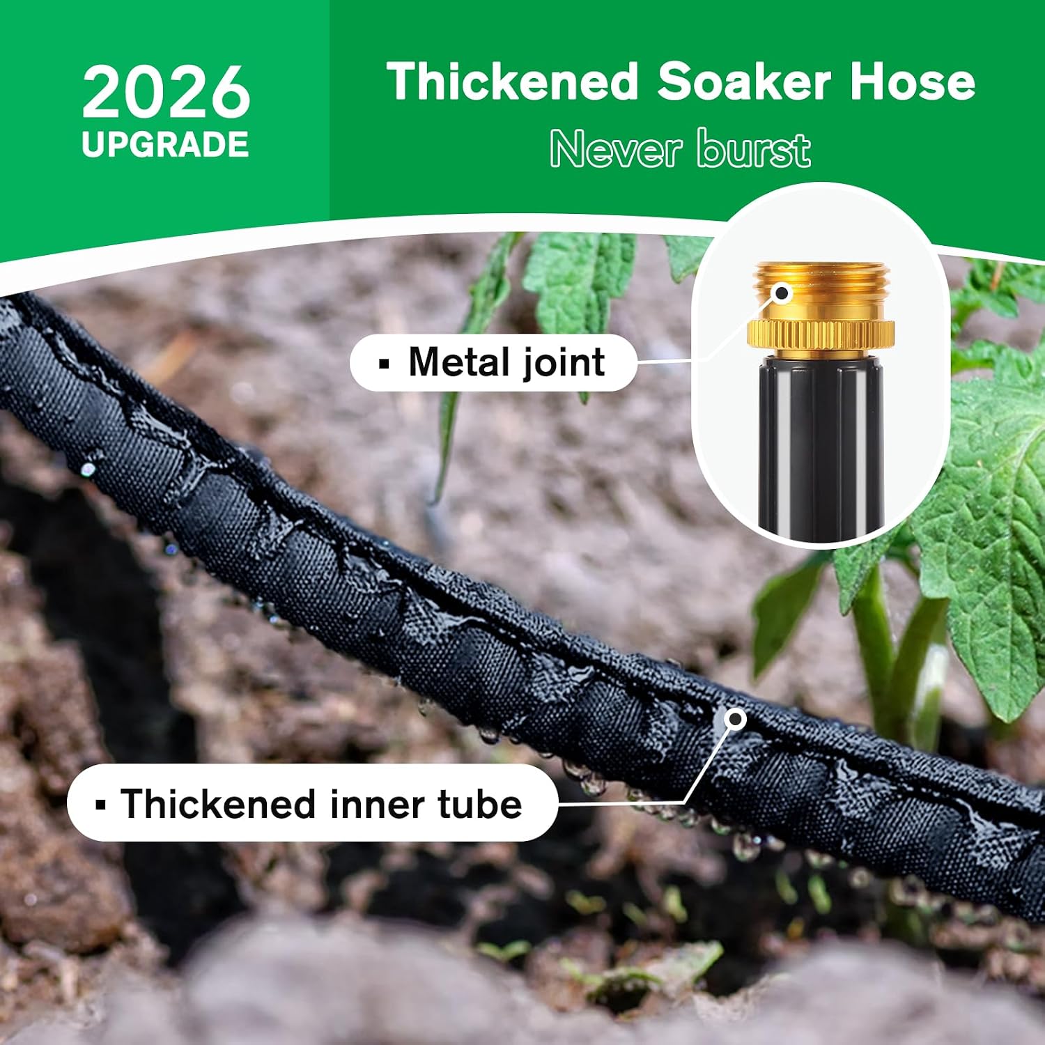 Thickened Flat Soaker Hose 100 ft, Flat Drip Irrigation Hose for Garden, 100/50/25 ft Lawn & Patio Watering System